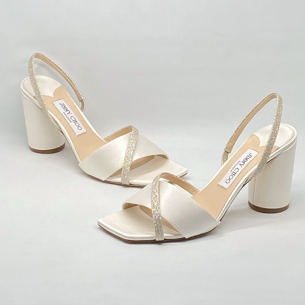 Jimmy Choo Plum Satin & Glitter Slingback Sandals size 39.5